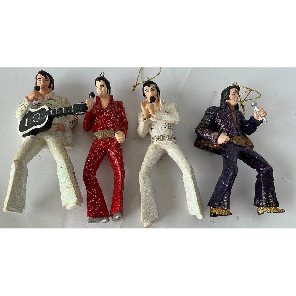 Elvis‎ Presley Vintage Style Christmas Ornaments Lot of 4 Glitter Jumpsuit 4.5"